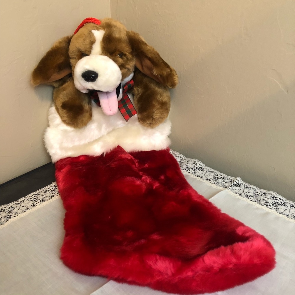American home classics stocking Puppy Dog Tongue Paws Christmas Decor Red White